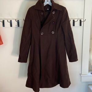 Via Brown Mid Length Pea Coat Size 2